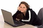 isolated on white female teenager wondering at the laptop