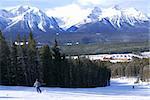 Downhill skiing in Canadian Rocky mountains with scenic view