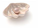 Stylized 3D scallop-shell with pearl. Concept - wealth, gift.  Isolated.