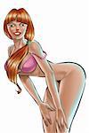 stand red hair girl with a pink underwear