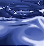 Beautiful snowy night time winter landscape scene, with the moon and stars. No meshes used.