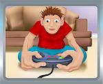 A boy playing on a games console.