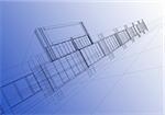 architectural abstraction - 3D rendering wireframe, blue background