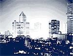 Vector halftone illustration of a city at night