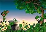 Park and flowers - Highly detailed cartoon background 45 - illustration