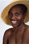 afro hairstyle, young beautiful African American girl with hat, people diversity series