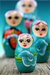 Close up shot of four russian dolls