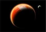 A red planet with a moon.