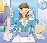 A busy business woman multitasking in the office, no meshes used