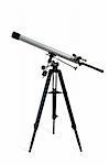 Telescope mounted on a tripod isolated on white. Clipping path included.