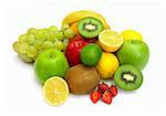 a lot of fresh fruits isolated on white