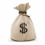 sack with money dollar currency isolated with clipping path inckuded