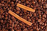 Coffee beans and cinnamon background