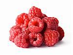 heap of raspberries on white background