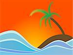 Vector - Colorful island with a coconut tree in an ocean.