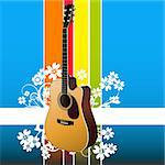 Vector - Realistic classical guitar on a floral background. No gradient mesh used.