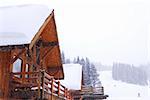 Wooden mountain lodge at downhill ski resort in Canadian Rocky mountains