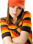 Beautiful young woman portrait with a orange hat