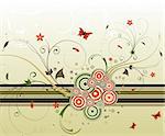 Abstract flower background with circles & butterflies, element for design, vector illustration