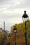 Street in Paris France with lightposts on overcast autumn day