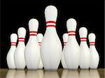 Ten pin bowling pins ready to be bowled over
