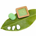Natural bath elements - Composition of spa elements with green leaf. Isolated