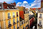 Street with colorful houses in Rennes, France, top view