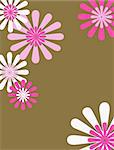 Retro brown, pink and white floral background