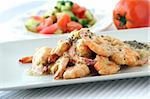 Shrimps dish with sauce & salad