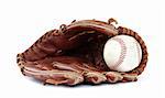 Baseball glove and ball on a white background