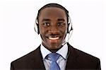 This is an image of a man with a microphone headset on. This image can be used for telecommunication and service themes.