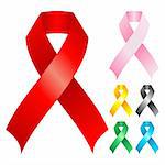 Support ribbons with different colors over white background