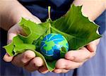 person holding a leaf with small earth