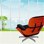 Retro-modern lounge chair with beautiful view of the city and park. Each item is grouped and whole so you can use them independently.
