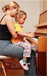 Mother and daughter play piano