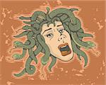 Head of Medusa, a Greek mythology gorgon killed by Perseus.  The vector version is a fully editable EPS 8 file, compressed in a zip file. No gradients or transparencies. Can be scaled to any size without loss of quality.