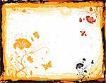 Grunge paint floral frame with butterfly, element for design, vector illustration