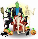A vector illustration of some monster friends enjoying Halloween