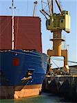 Big ship unloading in dock