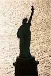 Aerial view of Statue of Liberty silhouette.