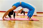 health club: women doing stretching and aerobics