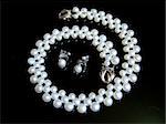Pearle set of necklace and earrings on black background