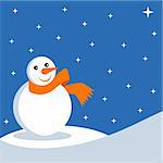 Snowman over blue starry sky background