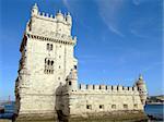 Bel?ém tower on river Tagus in Lisbon. It is considered one of the main works of the Portuguese late gothic and it is decorated with the typical manueline motifs like the armillary sphere (symbol of king Manuel I)