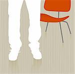 Man Standing by Chair abstract with reflection. Easy-edit layered vector file--No transparencies or strokes!