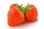 Three ripe strawberries isolated with clipping path