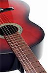 View of a classic (spanish) guitar from the top of the fretboard. Isolated on white.