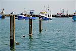 fishing boats anchored in small English harbour