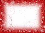white snowflakes over red background with feather center