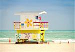 Brightly colored lifeguard tower on miami beach